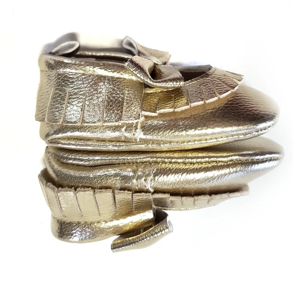 0 12mo Eva Olivia Gold Bow Baby Dress Shoes